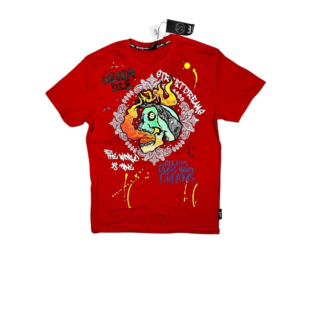 Switch Remarkable Men's XL Iridescent Applique Embroidered Skull T- Shirt‎ NWT